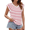 Fashion Stripe Print V-neck Short-sleeved T-Shirt Summer Loose Casual top for Women