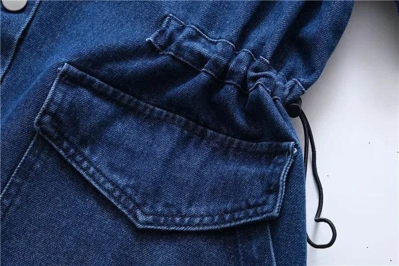 New Long Sleeve Button loose Denim Midi Dress Women