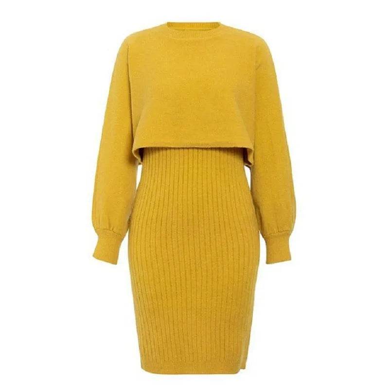 Women 2pcs Winter Outfit Cashmere dress Cropped Pullover top