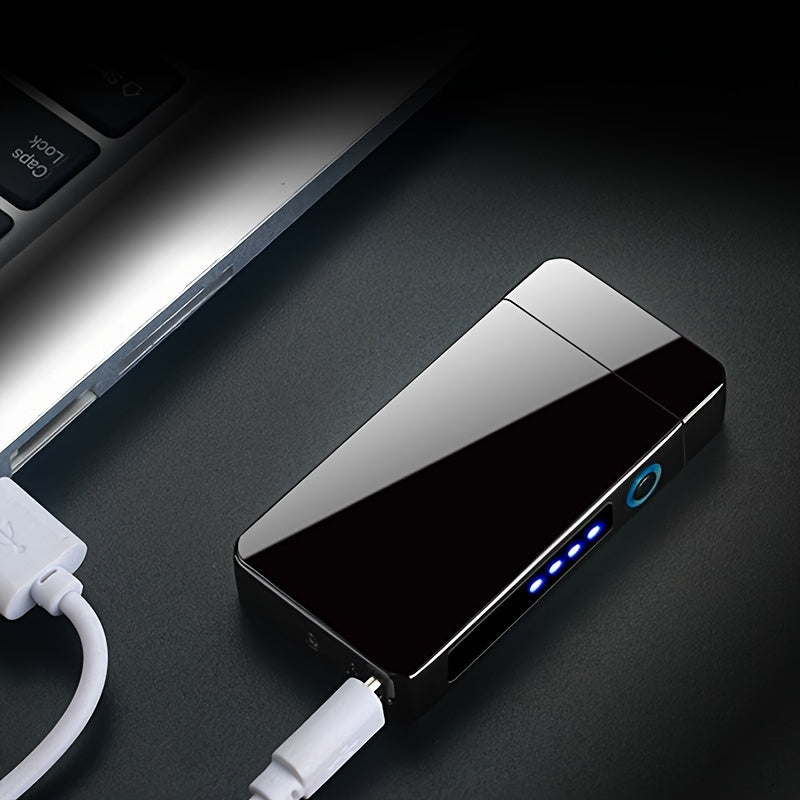 1pc Hot Electric Windproof Metal Lighter, Double Arc Flameless Plasma Rechargeable USB Lighter, LED Power Display Touch Sensor Lighter Christmas Gift