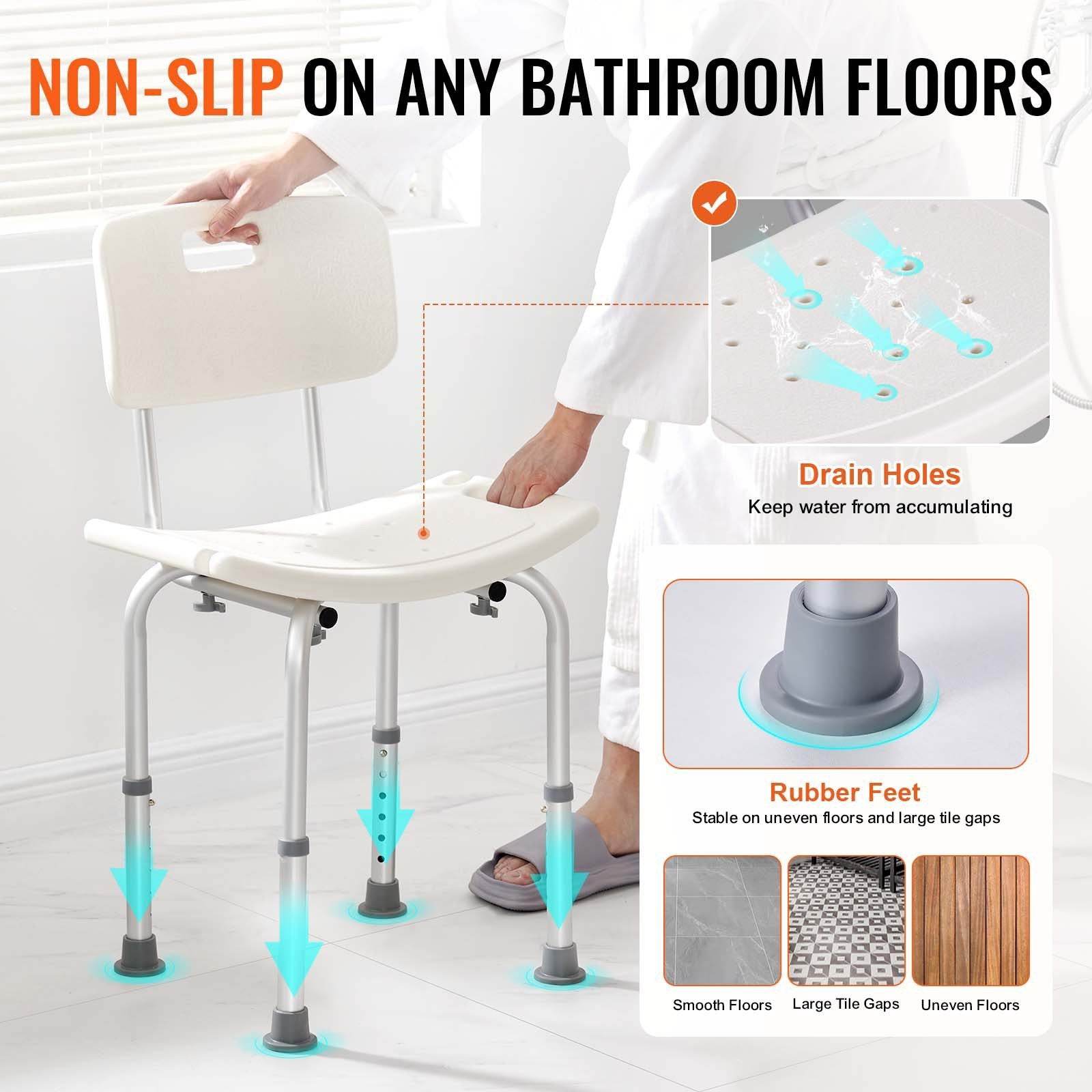 Shower Chair, Shower Seat With Back, Adjustable Height Shower Stool, Shower Chair For Inside Shower Bathtub, Non-slip Bathroom Bench Bath Chair For Elderly Disabled Handicap, 350 Lbs Capacity