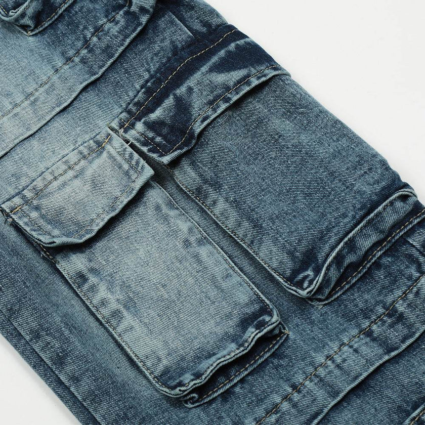Functional Multi-pocket Tactical Tooling Denim Trousers Men Jeans
