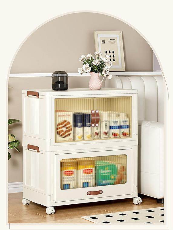 Baby Safety Transparent Opening Lid Indoor Home Decoration Storage Cabinet With Wheels