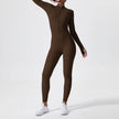 Athleisure Bodycon Long Sleeve Turtleneck Zip up Hip Raise Workout Yoga Jumpsuit Activewear for Women