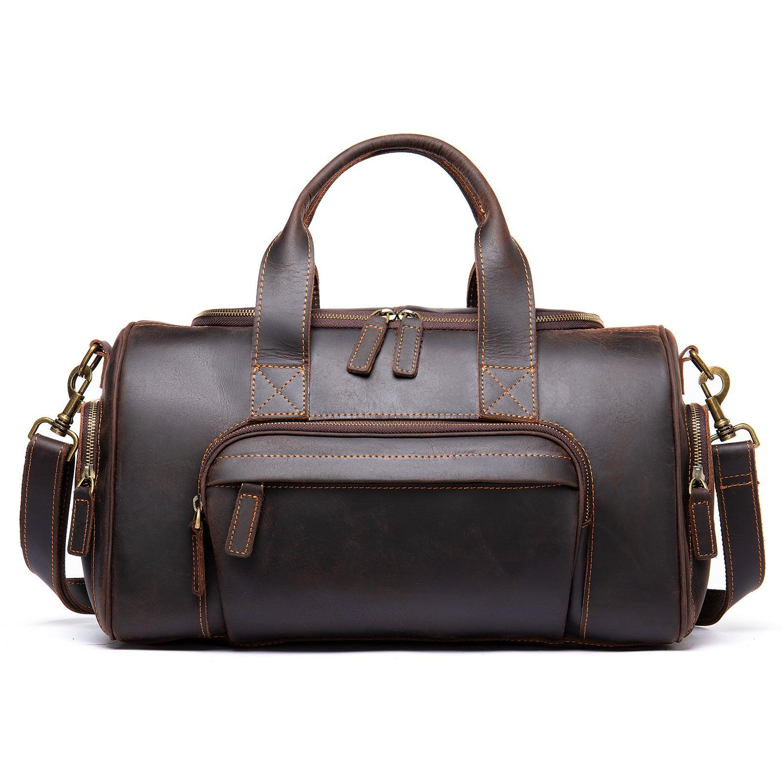 🧳 Vintage Leather Travel Duffel Bag – European Retro Weekend Luggage