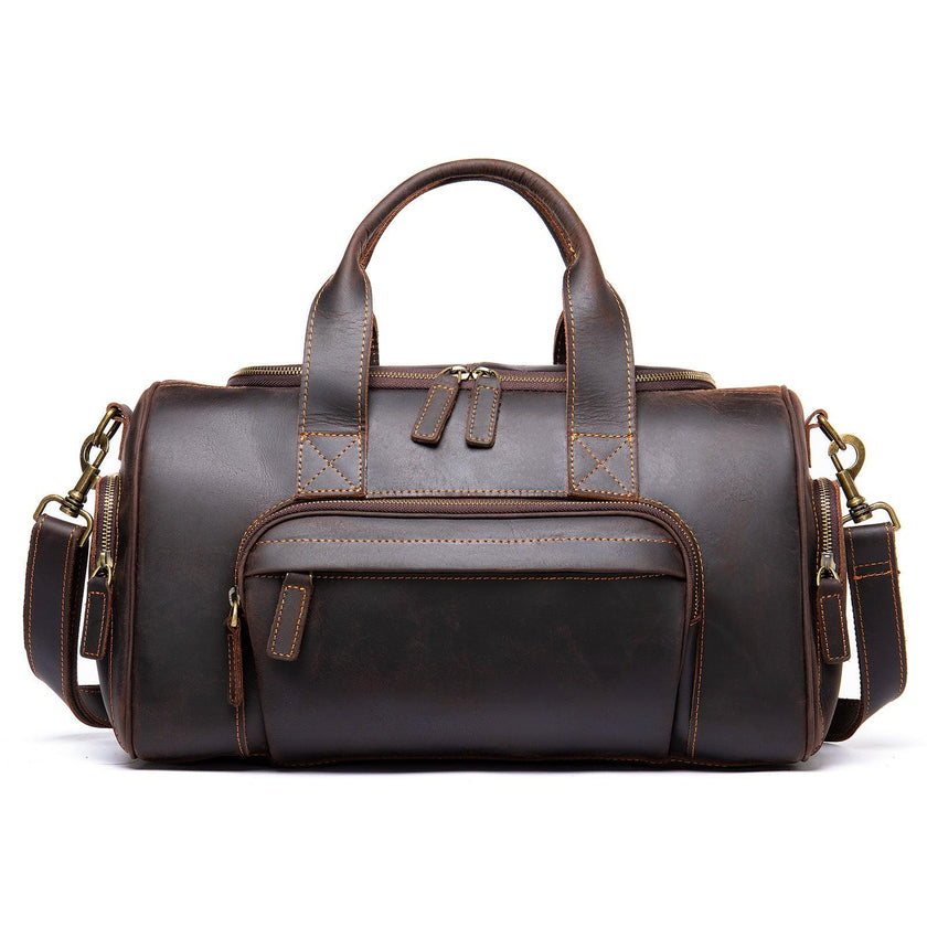🧳 Vintage Leather Travel Duffel Bag – European Retro Weekend Luggage