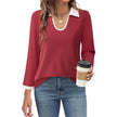 Casual Color Matching Lapel Long Sleeve Blouse Top Women