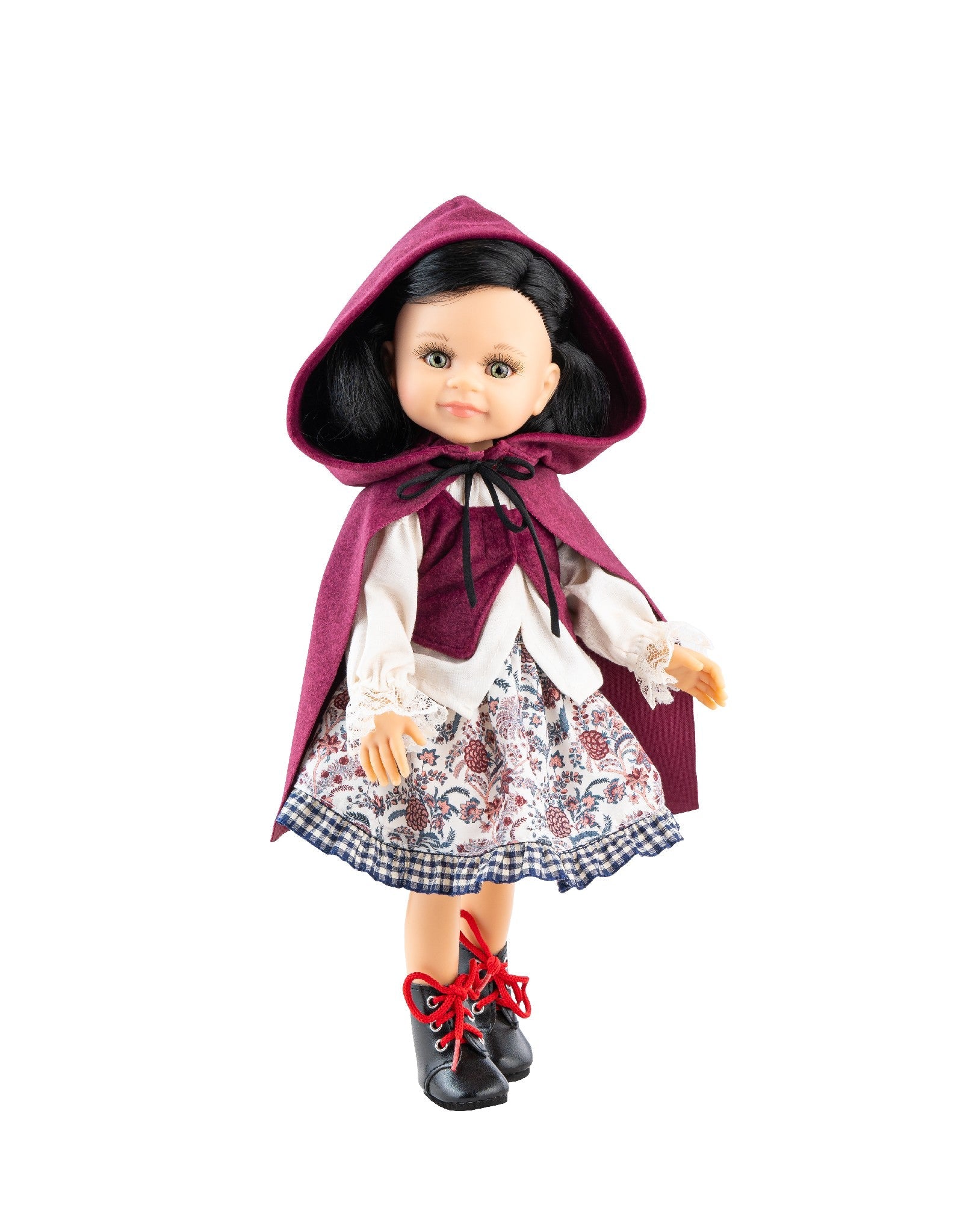 Las Amigas Doll - Catherine in a white antique dress with flowers, burgundy cape and black boots - Paola Reina