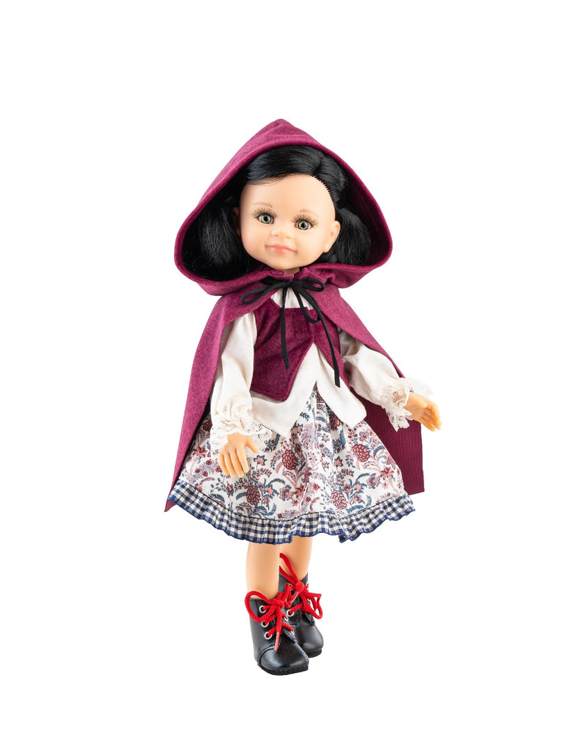 Las Amigas Doll - Catherine in a white antique dress with flowers, burgundy cape and black boots - Paola Reina