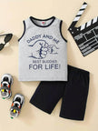 Summer Trendy Boys Letter Fist Print Sleeveless Casual Pants Suit Sleeveless two piece for boys Daddy and me outfit