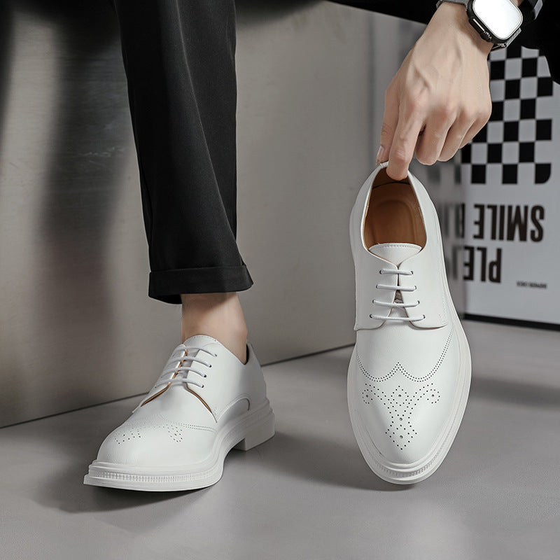 Men's White Pointed Toe Dress Shoes British Formal Business Lace-Up Leather Shoes Canada USA