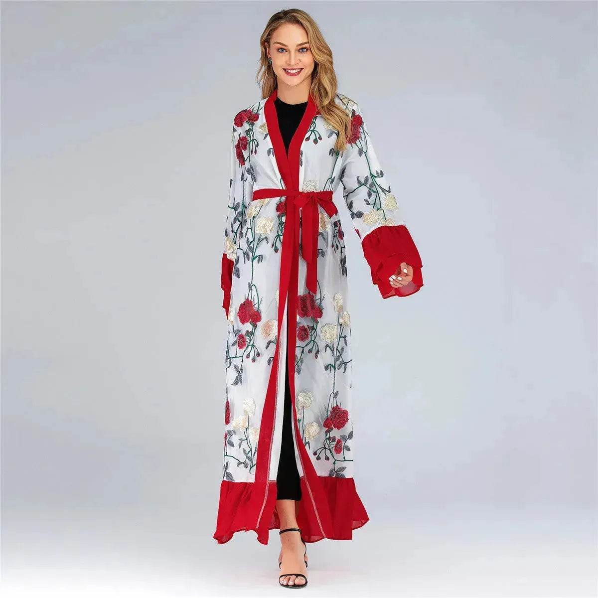 Fashion Floral Open front Abaya  Kimono Abaya for Middle Eastern Dubai Turkey Arab Women