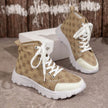 Rose-printed Lace-up Boots Fashion Breathable Canvas Shoes Sports Casual Non-slip Thick-soled Short Boot For Women