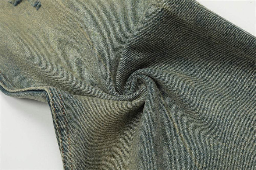 Heavy Industry Washing Hole Denim Trousers Men Jeans
