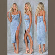 Women's Fashion Personalized Sleeveless Sling Denim Split Midi fitted Dress