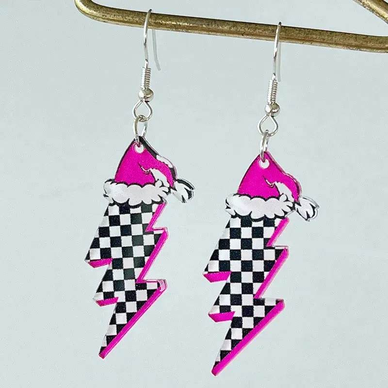 Acrylic Earrings Christmas Cute Cartoon Christmas Santa Claus Tree Football Lightning Earrings Jewelry