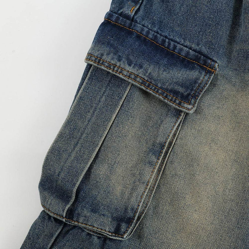 Old Washing Workwear Denim Shorts Men Jeans