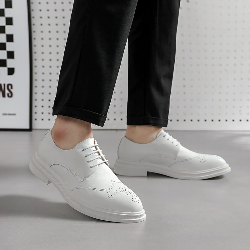 Men's White Pointed Toe Dress Shoes British Formal Business Lace-Up Leather Shoes Canada USA