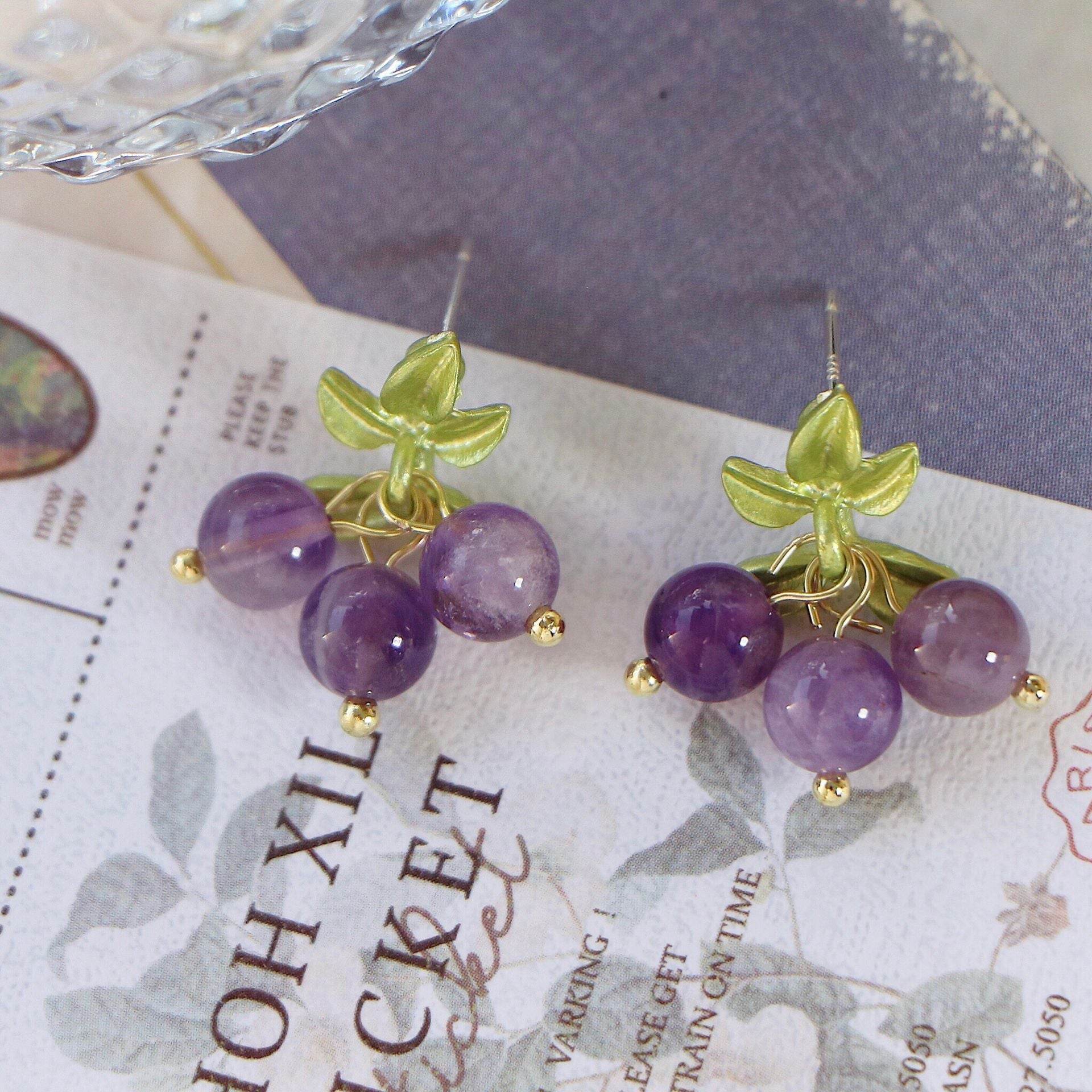 Female Purple Blueberry Fruit Beaded Earrings