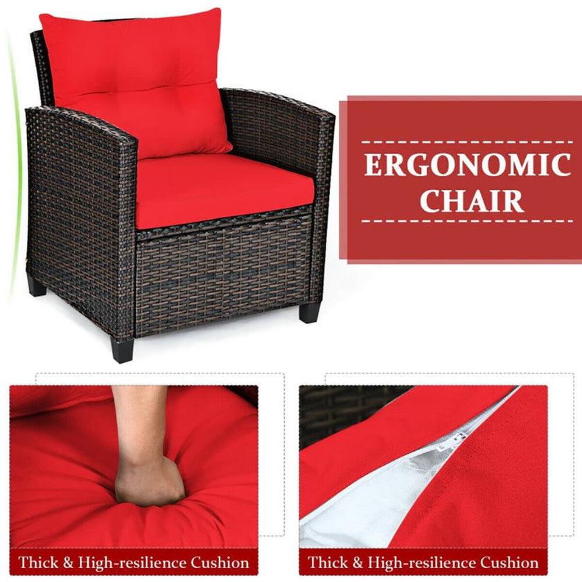 3 Pieces Rattan Patio Furniture Set With Washable Cushion