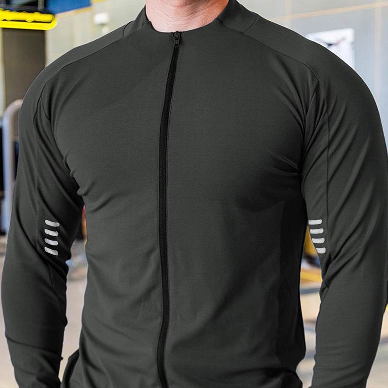 Muscle Fit Long Sleeve Zip Up Quick Drying Sport Workout Gym T-shirt for Men