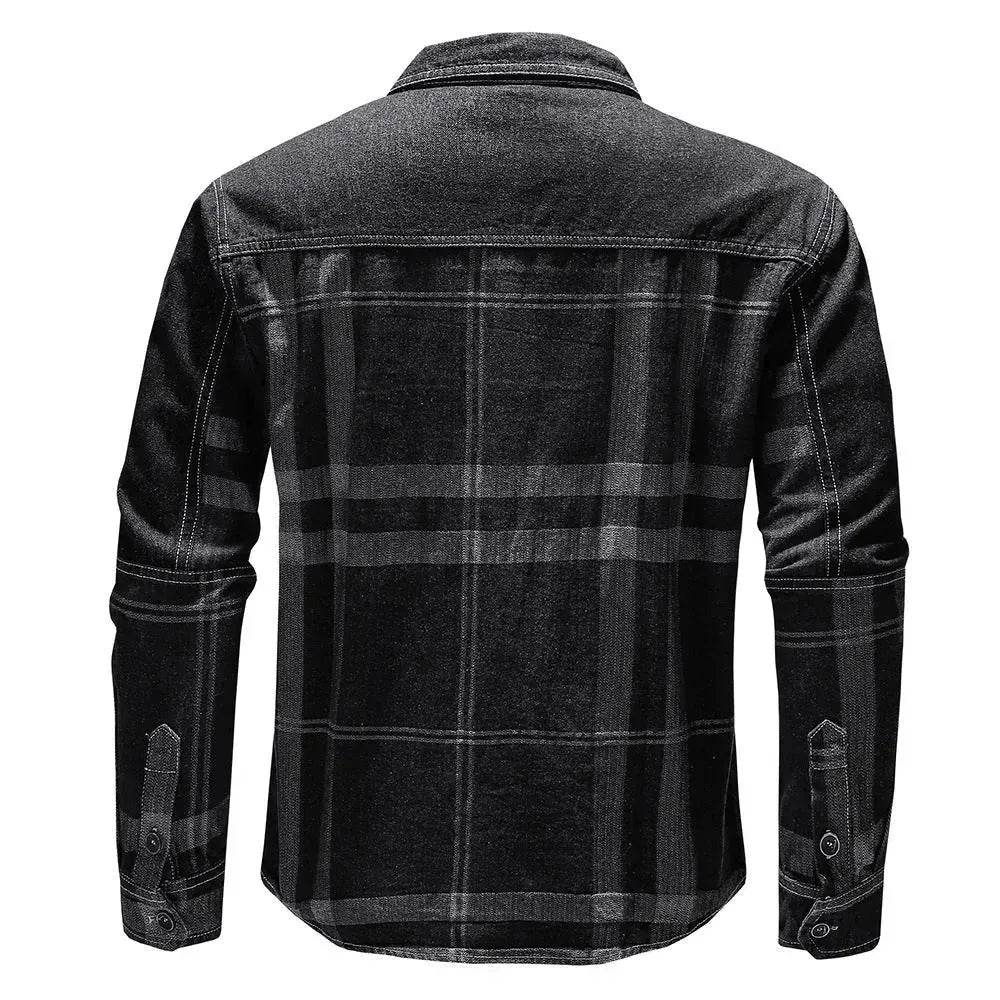 Fashion Plaid Denim Long-sleeved mens denim shirt Slim fit Jeans Shirt for men Denim top for men