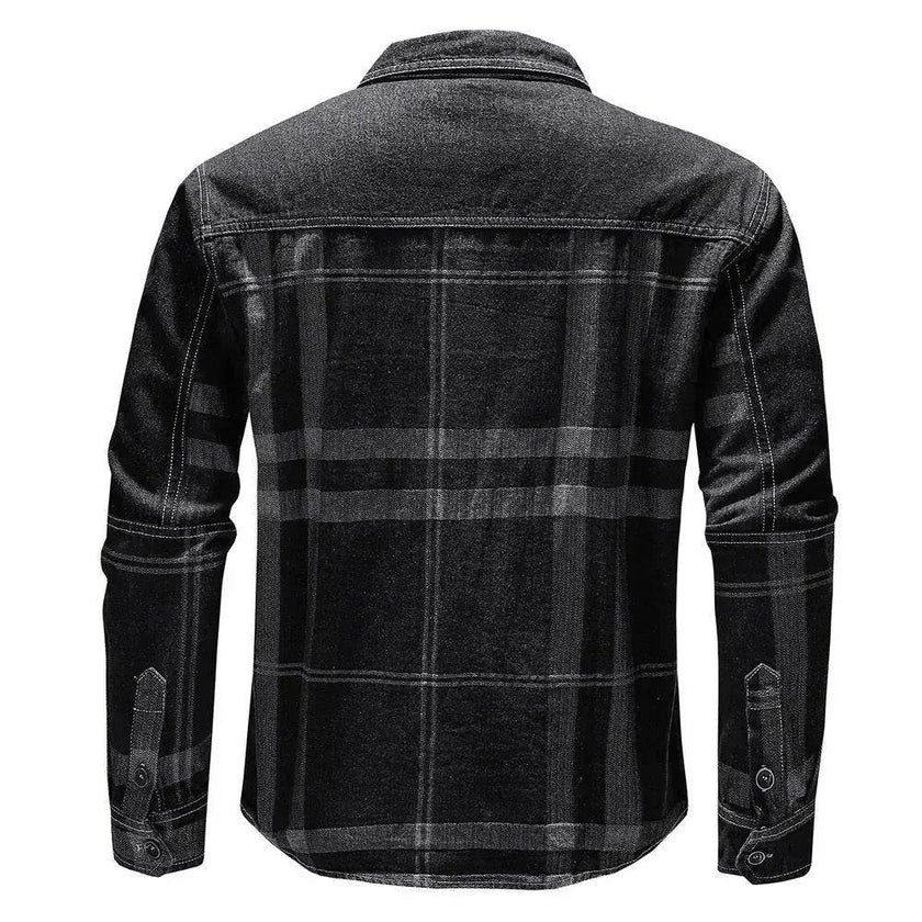 Fashion Plaid Denim Long-sleeved mens denim shirt Slim fit Jeans Shirt for men Denim top for men