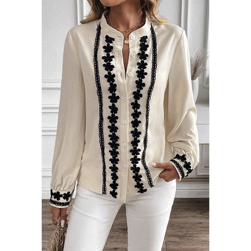 European And American Long sleeve button down Blouse shirt business office Work top for women