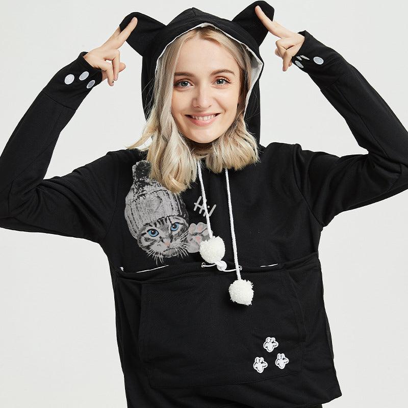 Cute Cat Hoodie Sweatshirt with Big Pocket – Women's Hooded Top