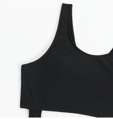 Women's Waist Hollow-out One-Piece Swimsuit | Black Nylon Spandex Swimwear S-L