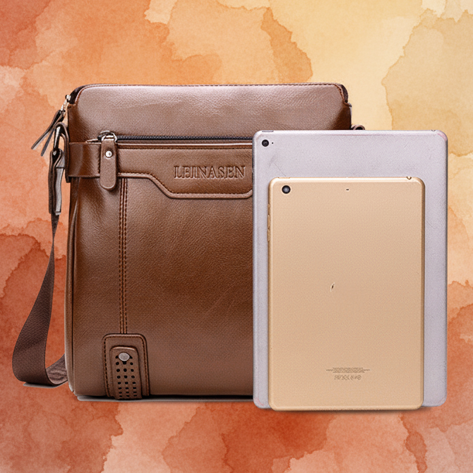 LEINASEN Men's Leather Messenger Bag – Zipper Shoulder Crossbody Bag for Business & Travel