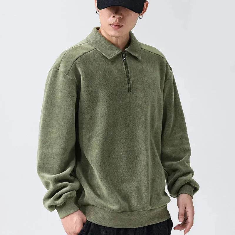 Autumn Winter Fashion Lapel Half-zip fleece Sweatshirt Pullover tops for Men
