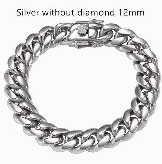 Men's Cuban Link Chain Titanium Steel Silver Bracelet