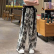 New Painting Ice Silk Wide-leg Baggy Trouser Pants Summer Women