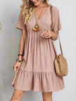 Summer Beach  V-neck Dresses Women's Loose Casual Short-sleeved Loose Skater Dress for Chic Ladies