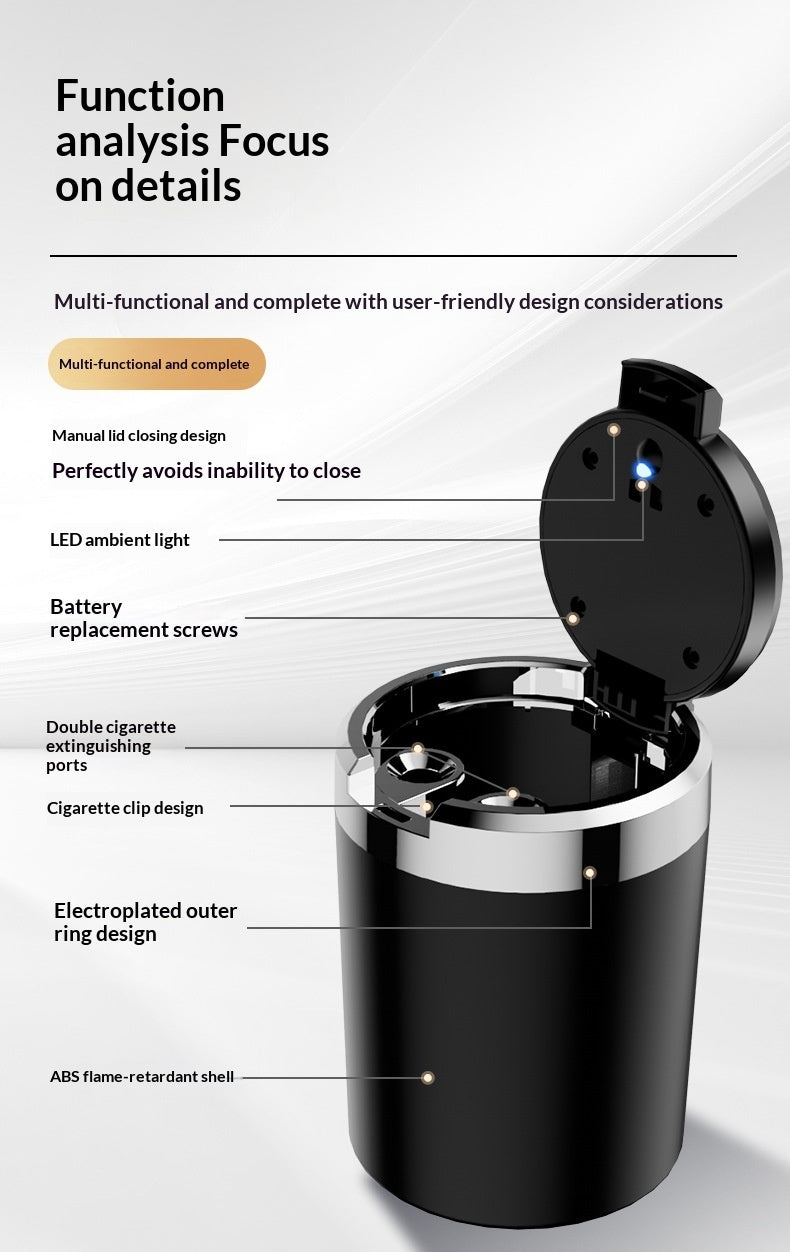 Car Ashtray with Lid for Cup Holder – Smokeless Car Ashtray for Canada & USA | No-Spill Auto Ashtray