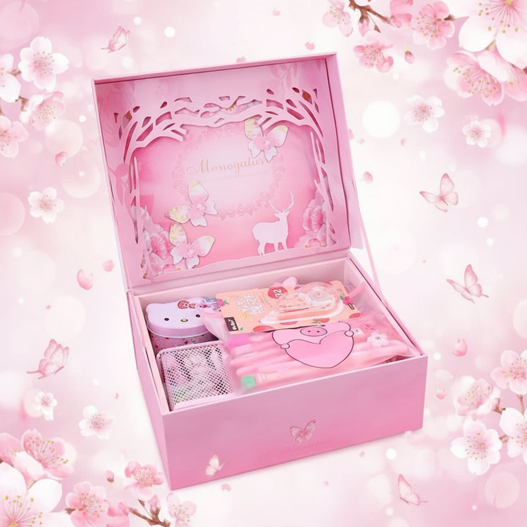 Girls' Pink Stationery Gift Set – Back to School Supplies Box for Elementary & Middle School