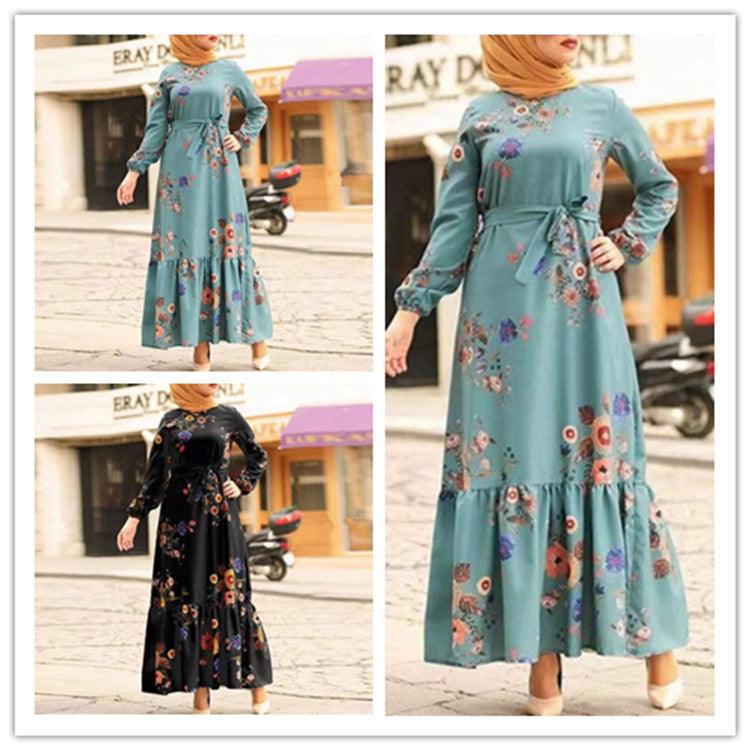 Turkish Muslim Women's Long Sleeve Printed Robe