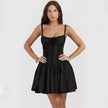 Elegant Chic Women Suspender Mini Skater Dress Summer Fashion Lace-up Slim Waist Pleated Short Dresses For Evening Party Cocktail Occasions