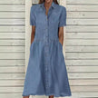 Women's European And American Lapel Casual loose button down Midi Denim jeans Mum Dress