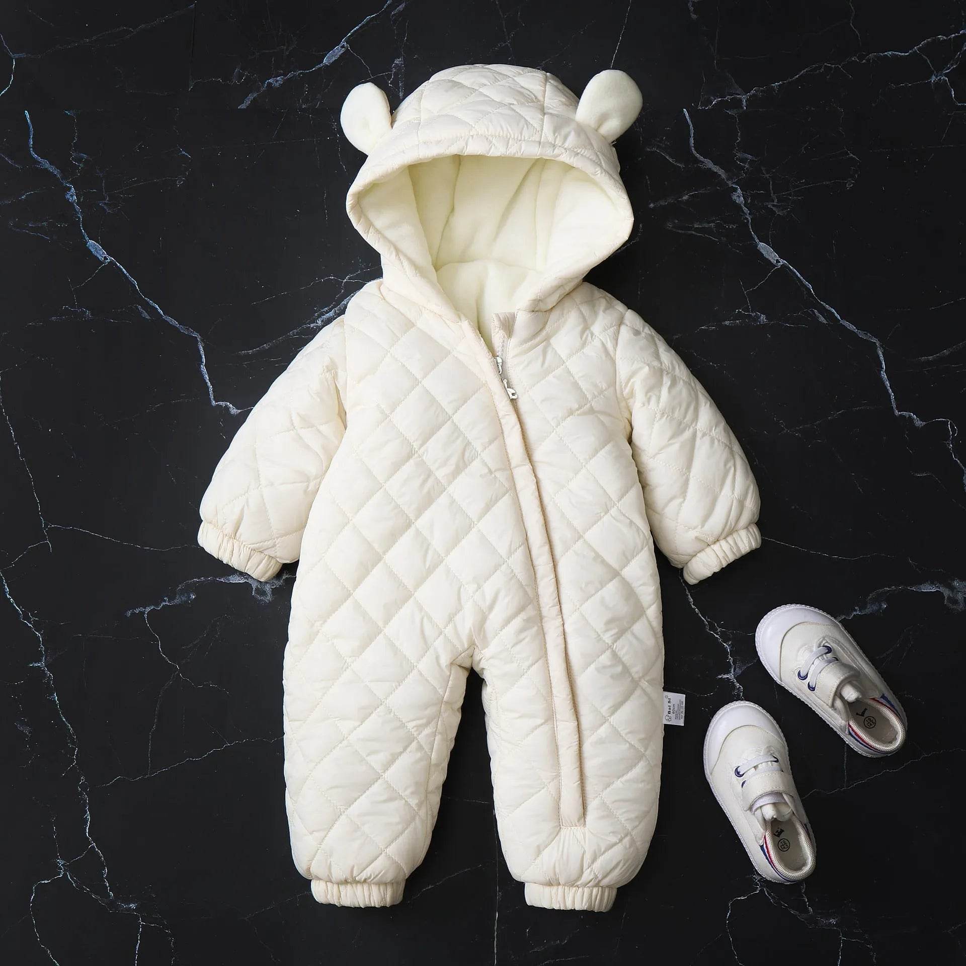 Hooded Fleece-lined Thick Baby Winter Romper Puffer Overall Jumpsuit