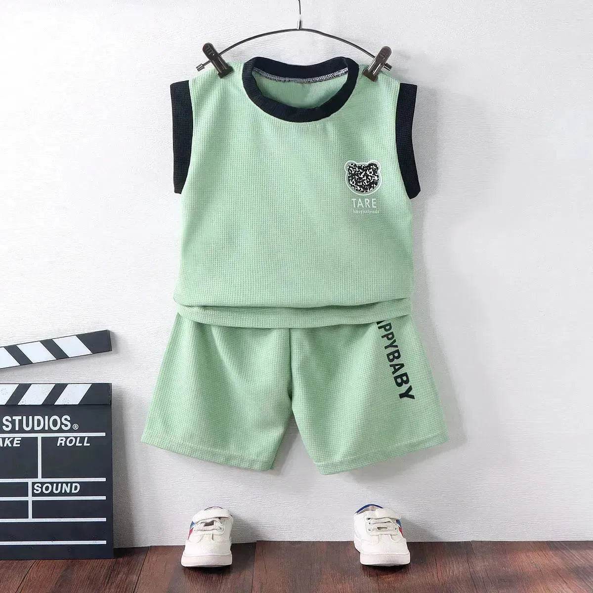 Children's Vest Suit Western Style Sleeveless Waffle two piece for boys casual wears for boys.