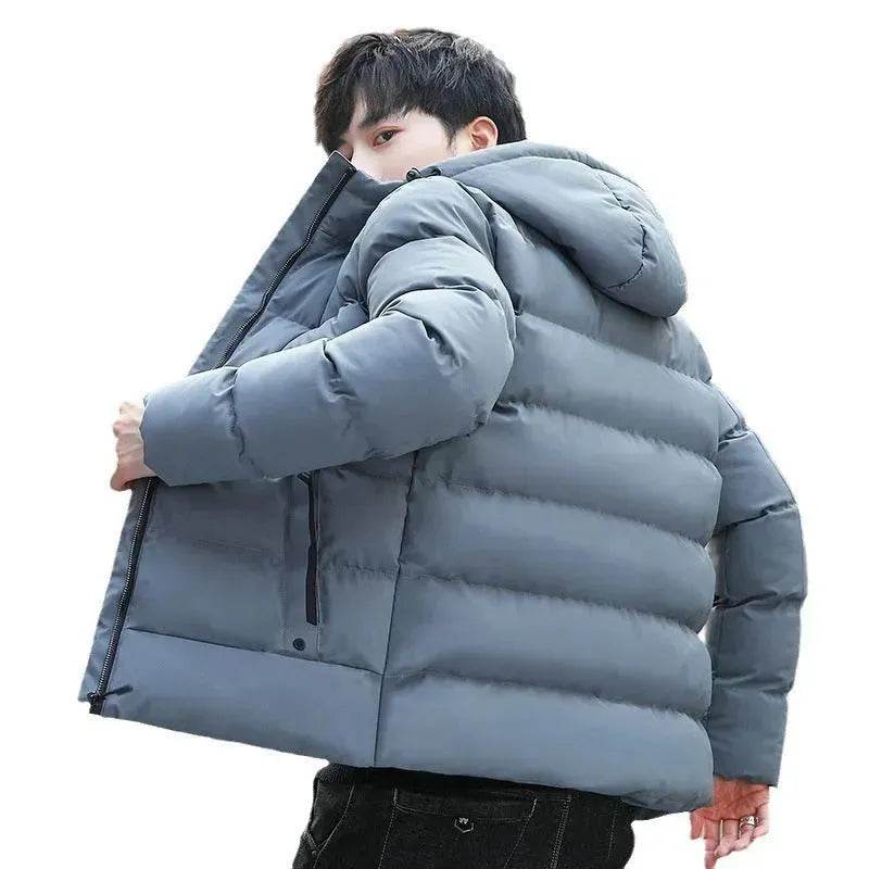 Men's Hooded Short Rain Puffer Jacket Fleece-lined Cotton Padded coat