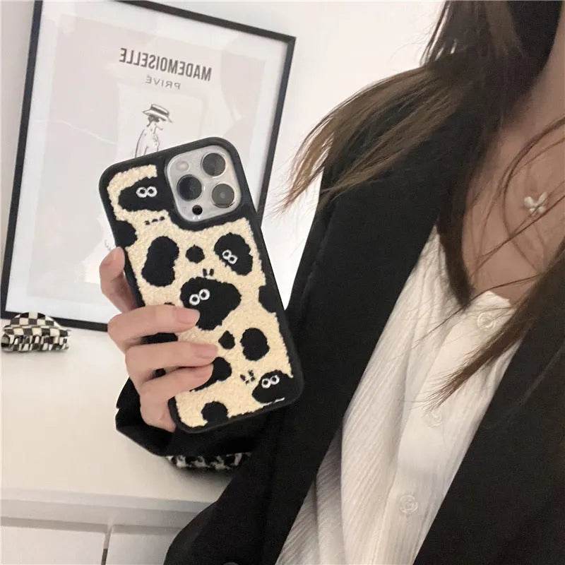 Plush Embroidery Cute Briquettes Silicone iphone Case women