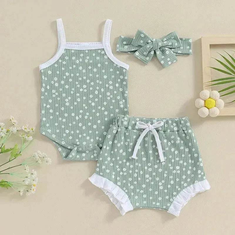 Casual Newborn Baby girl Romper suit with head bowtie headband Two piece for newborn baby girl