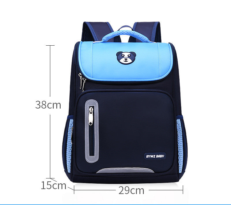 Kids Colour-Contrast Nylon School Backpack – Lightweight Children's Bag with Panda Patch (Blue, Red, Green)