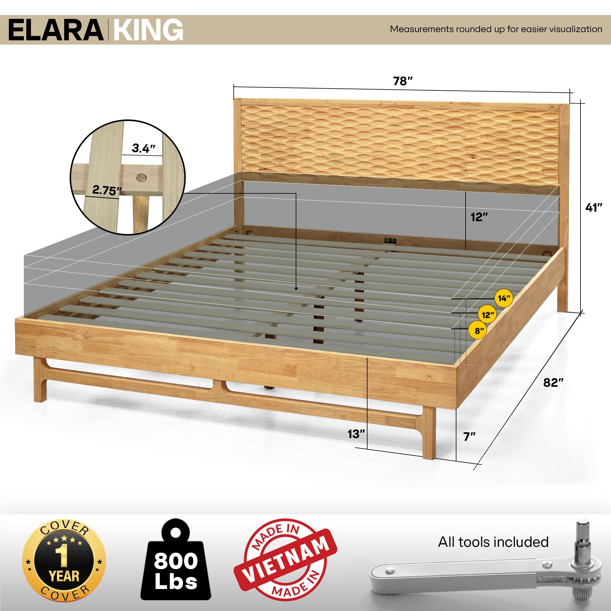 Elara Solid Wood Bed Frame