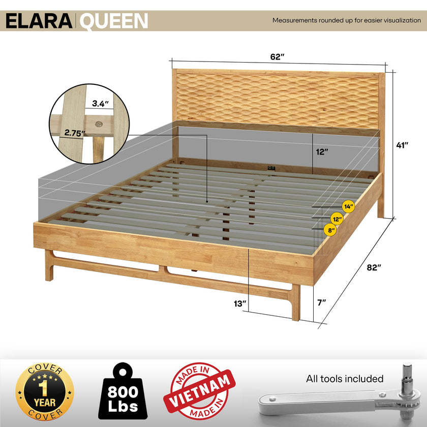 Elara Solid Wood Bed Frame