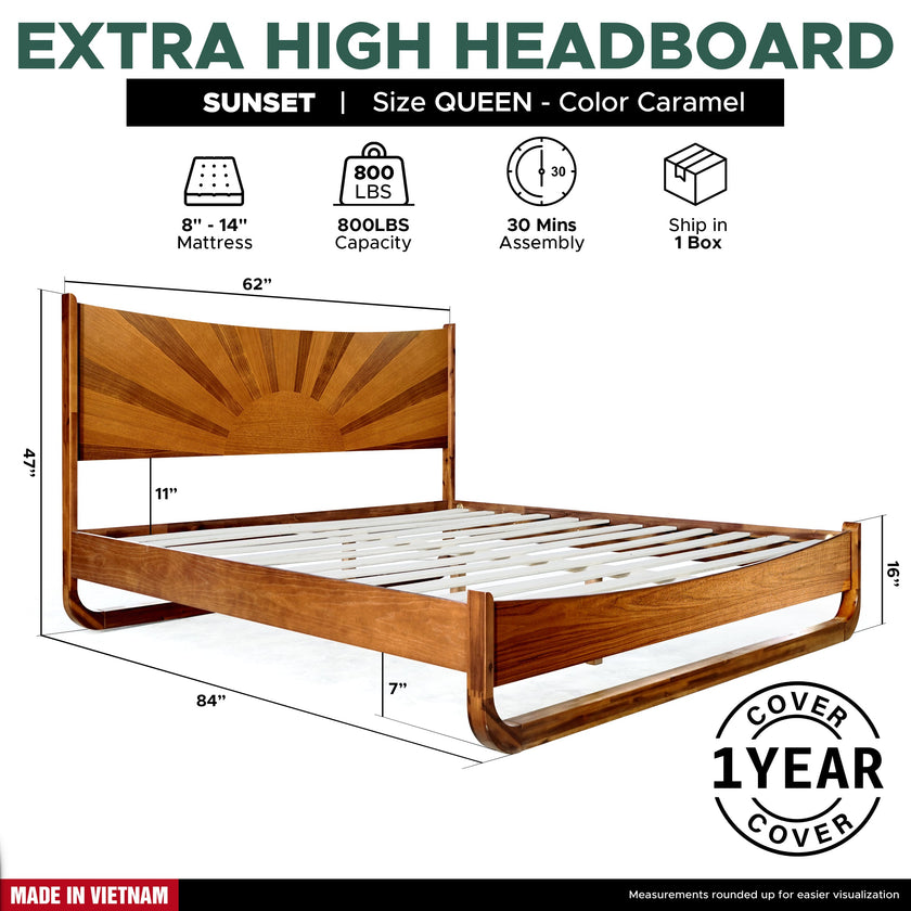 Sunset Solid Wood Bed Frame