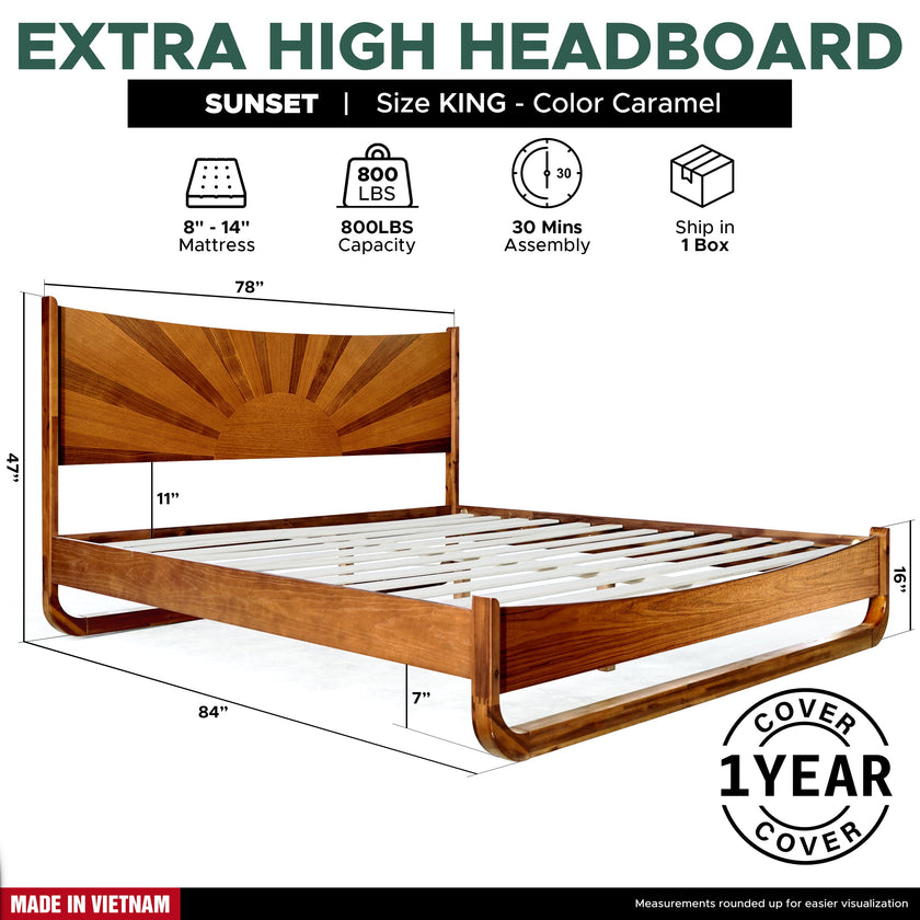 Sunset Solid Wood Bed Frame